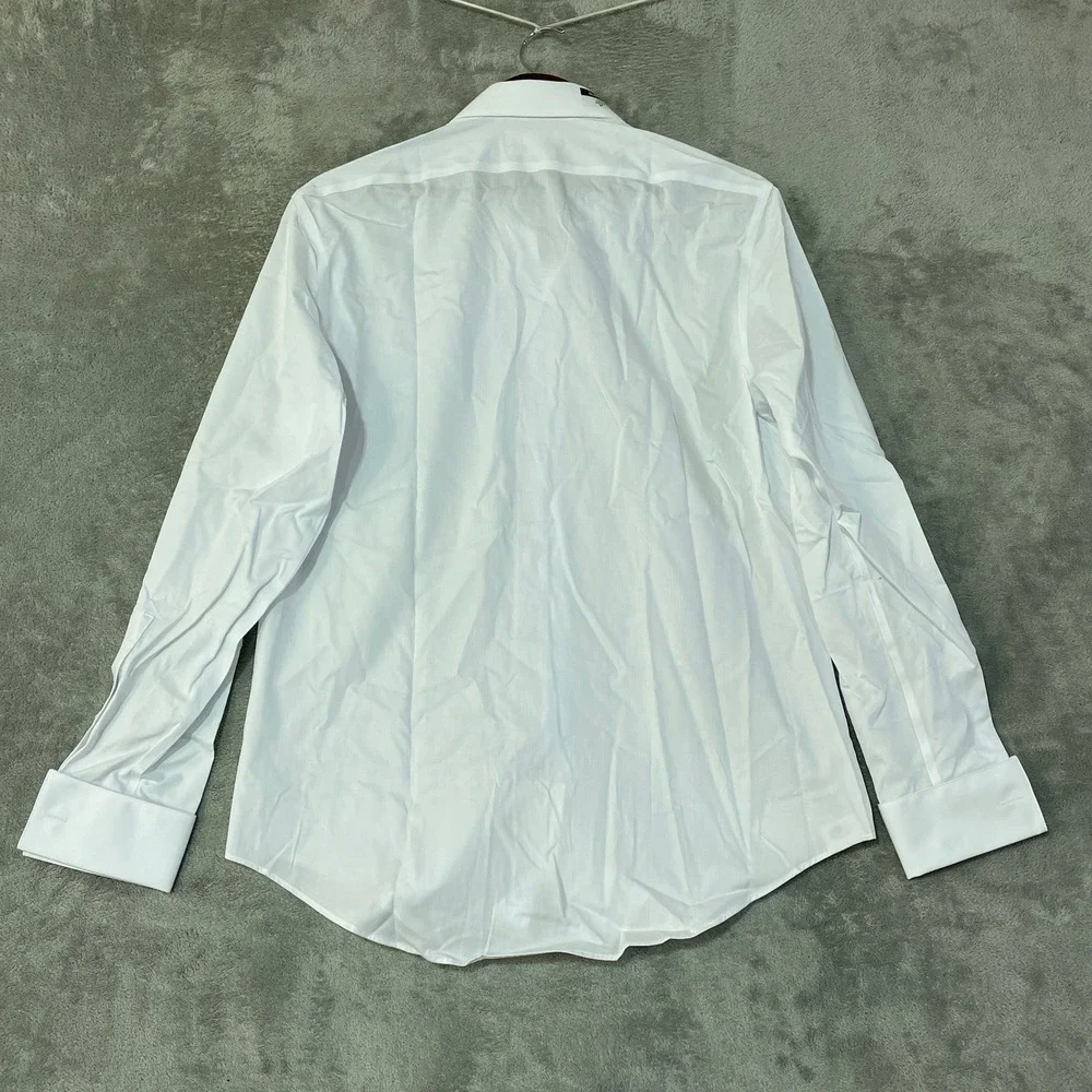 NWT Calvin Klein Dress Shirt Mens 15.5 M White Cotton Steel+ Slim French Cuff